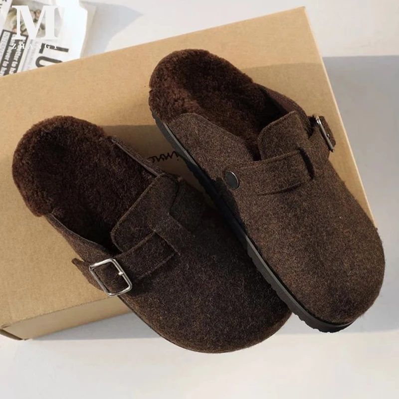 Женские хлопковые тапочки на меху плоской подошве повседневные прогулочные