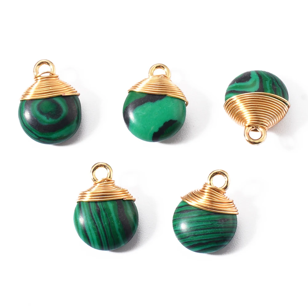 10pcs Stainless Steel Turquoise Natural Stone Pendant Charms for Luxury Earring Necklace Accessories DIY Jewelry Making Supplies