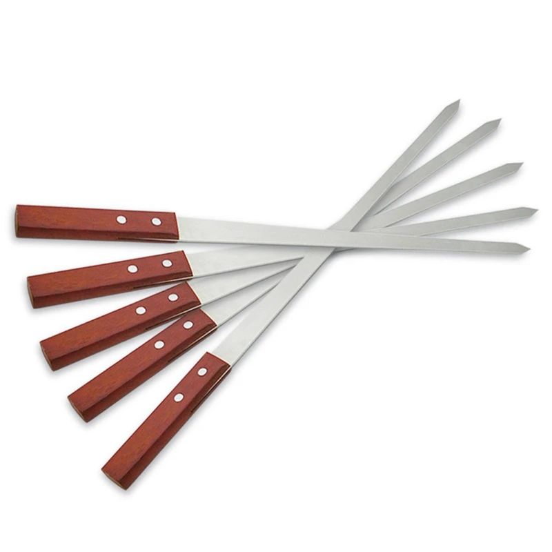 

HOT 5PCS Kebab Skewers, BBQ Barbecue Skewers, Reusable Metal Skewer Sticks With Wooden Handle For BBQ, Cocktail,Shish Kabob