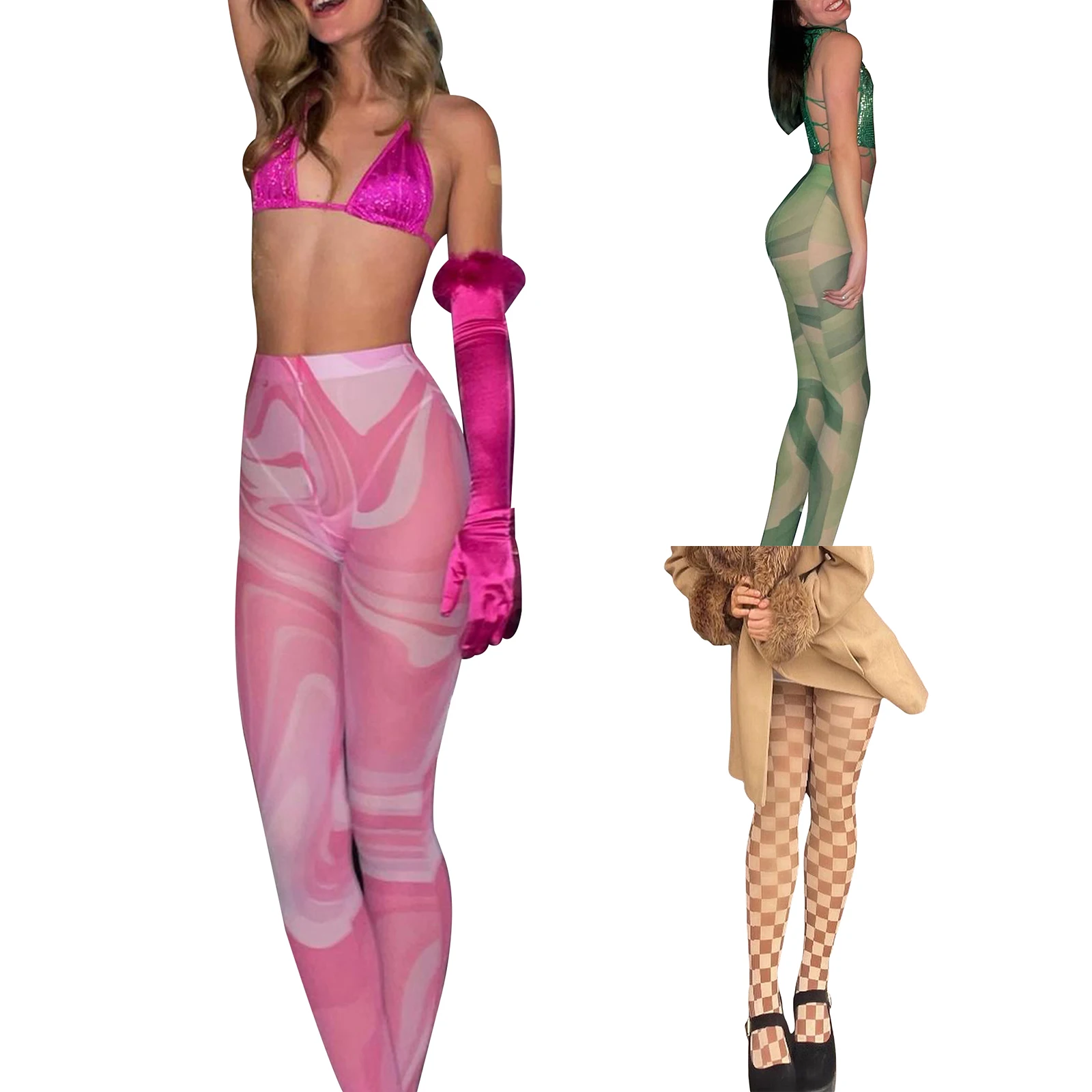 

Женские летние тонкие леггинсы в клетку, разноцветные эластичные облегающие колготки с высокой талией для девочек, 3 цвета s