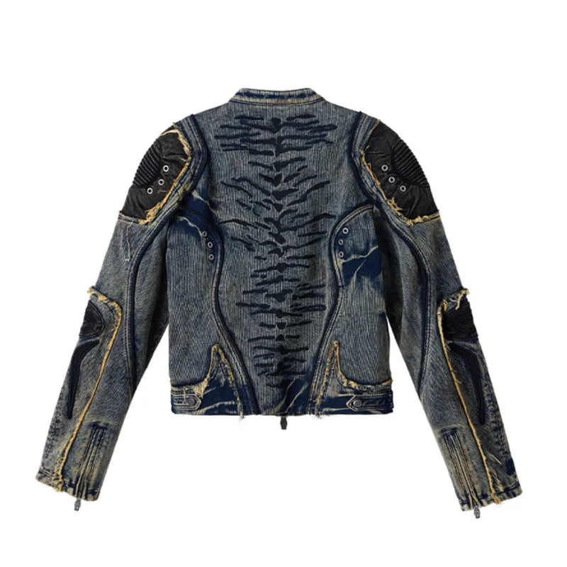 HKSH весна осень зима новые мужские куртки Tide Punk Tiger Stripe с вышивкой двойные джинсовые куртки в стиле пэчворк шикарные пальто Ins Vibe HK16715 (art.: 3920d3ea903b9) - 3920d3ea903b9