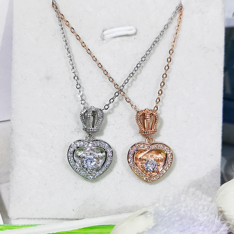 

Real 14K Rose Gold Jewelry Heart Pendant Women Bohemia Bizuteria Collares Mujer Silver Necklace 925 Jewelry Gemstone Pendant Box
