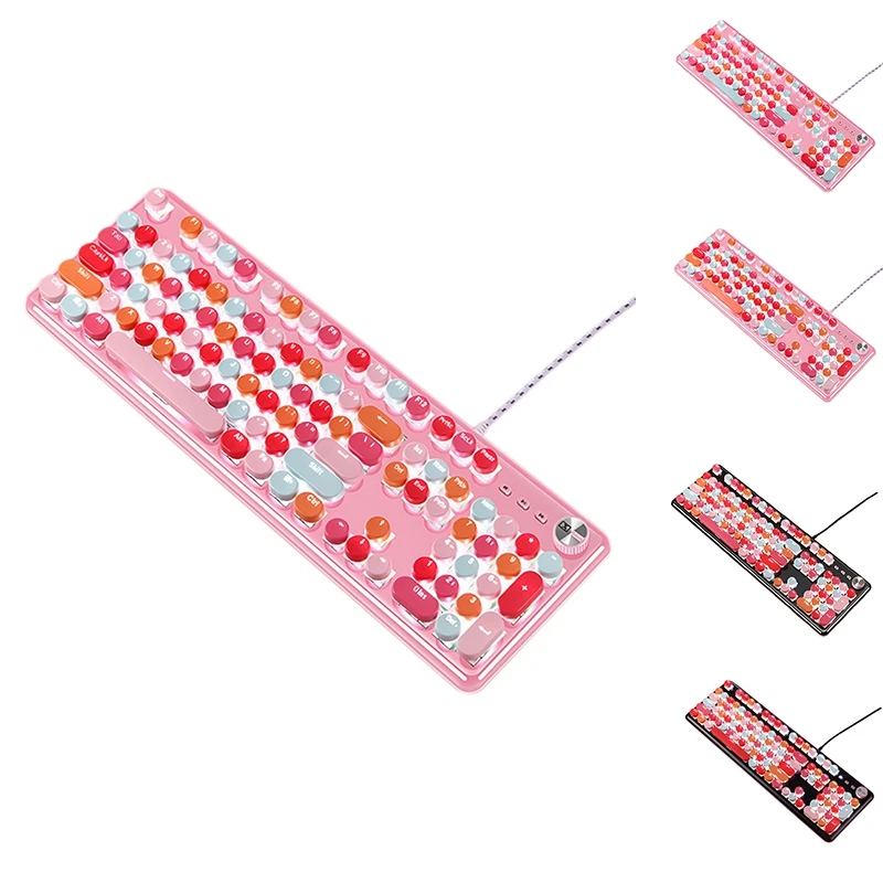 

Mixed Color Version K520 Waterproof Real Mechanical Lipstick Keyboard Net Red Punk Retro Laptop Keyboard