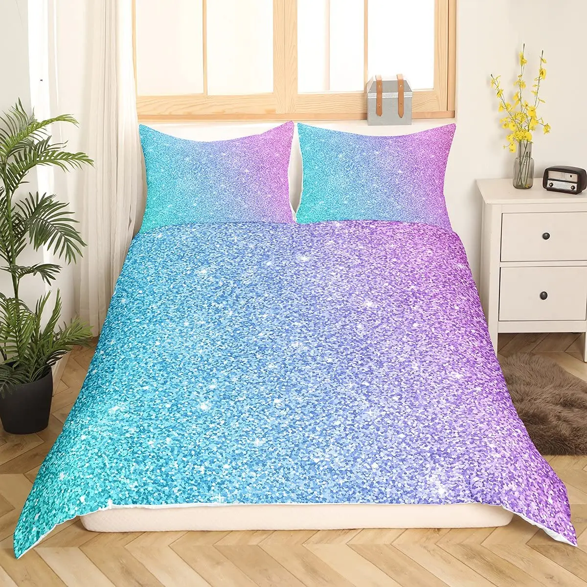 

Colorful Glitter Duvet Cover Set Girly Pink Pastel Modern Girls Women Comforter Cover Double Queen King Polyester Qulit Cover