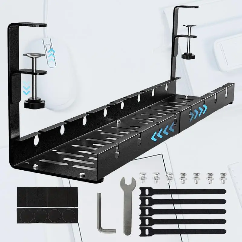 

Non punching retractable cable management rack for under desk office desk cable organizer cable tray storage rack