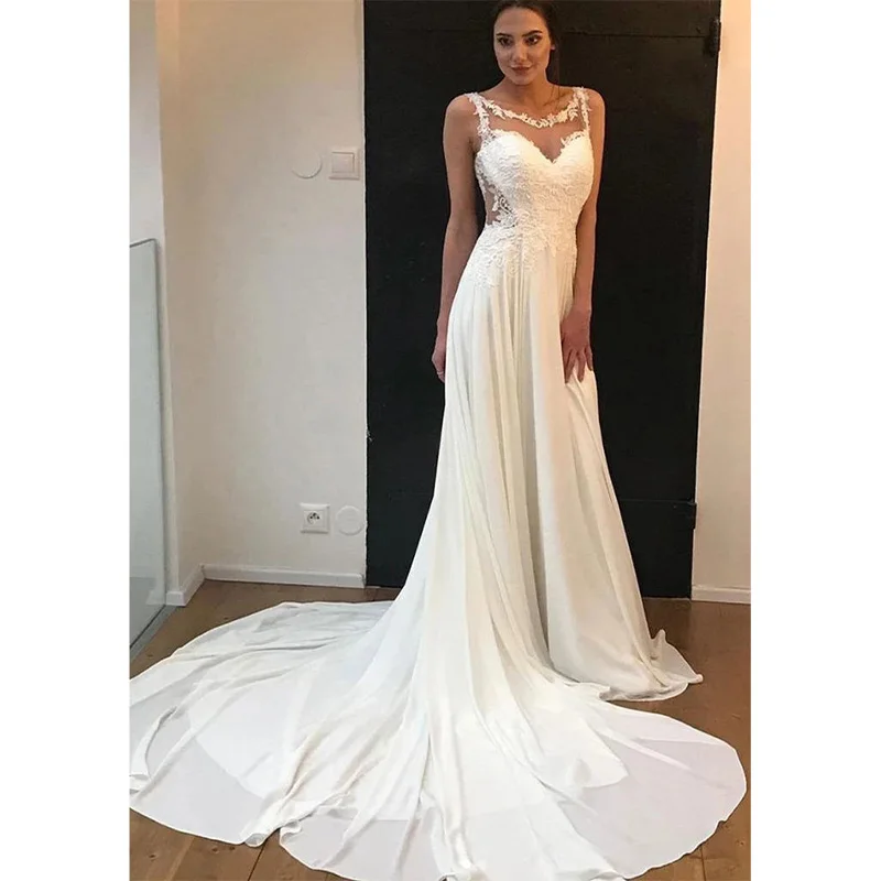 

Lace Wedding Dress Luxurious Style And Floor Skirt Round Neck Sleeveless Design Translucent Back Decal Embellishment Dance