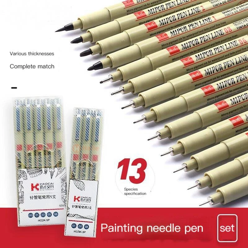 Haile Pigment Liner Pens Micron Marker Neelde Drawing Pen 005 01 02 03 04 05 08 Brush Different Tip Fineliner Sketching Pen Set