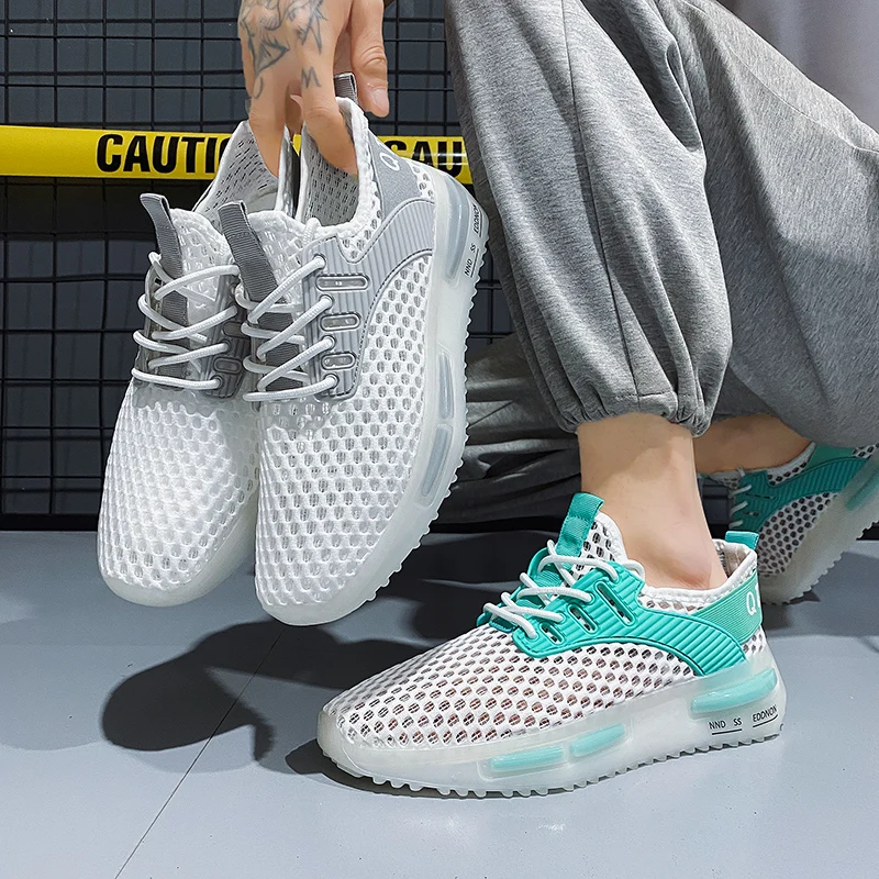 Men Sneakers Light Breathable Walking Shoes Outdoor Comfortable Leisure Lace Up Mesh Gym Shoes