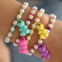 fashion creative resin candy color jelly bear charms pendant bracelet sets pearls beads stitching bracelet for women girls gifts