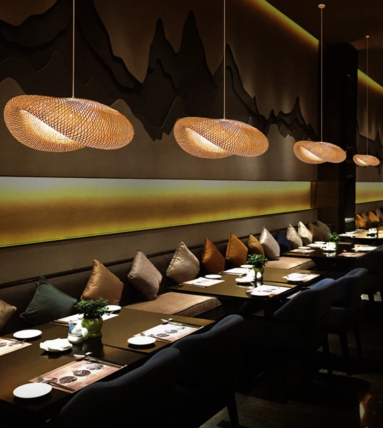

Hand-woven rattan LED chandelier Modern bamboo chandelier Asian restaurant hotel living room chandelier