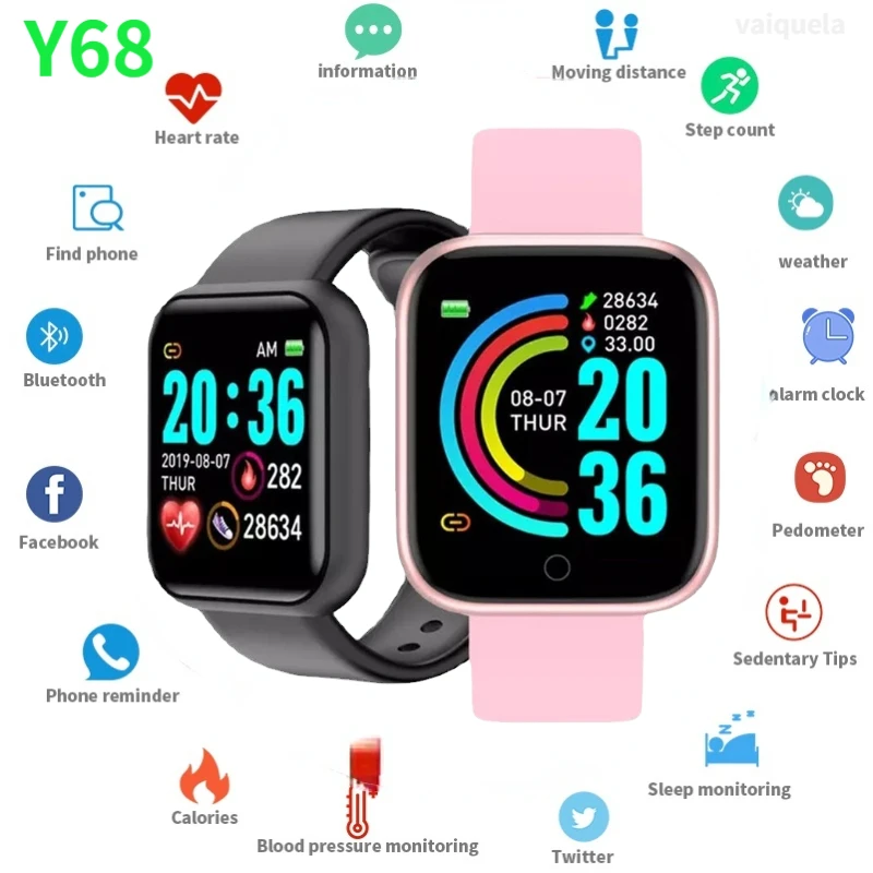 

Умные часы D20 Pro Y68 Bluetooth фитнес-трекер спортивные часы монитор сердечного ритма кровяного давления умный Браслет для Android IOS