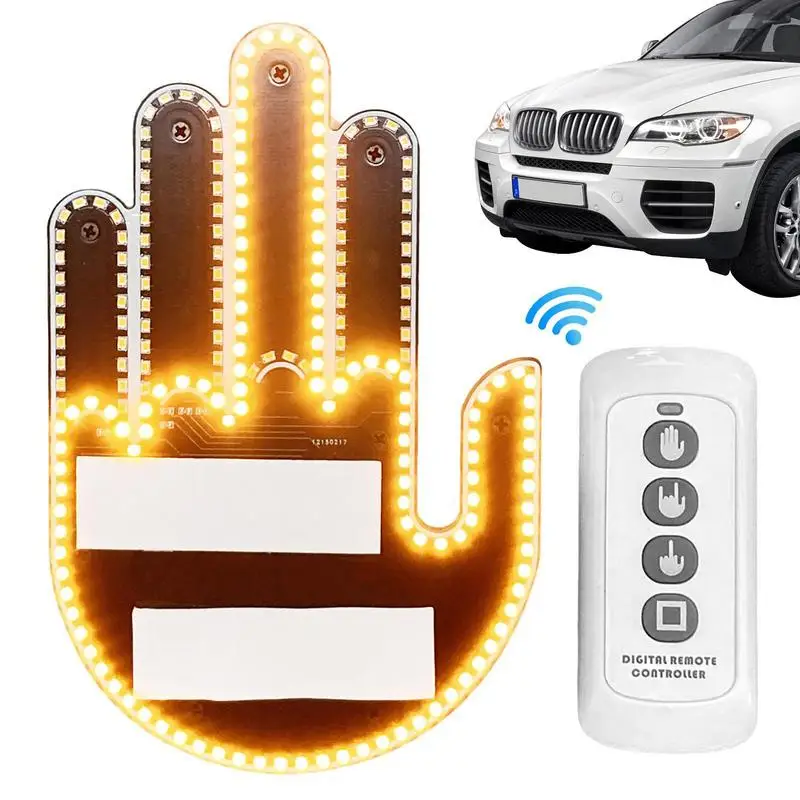 

Car Finger Light With Remote Funny Road Rage Signs Middle Finger Gesture LED Light Funny Finger Design Back Window Sign For SUV