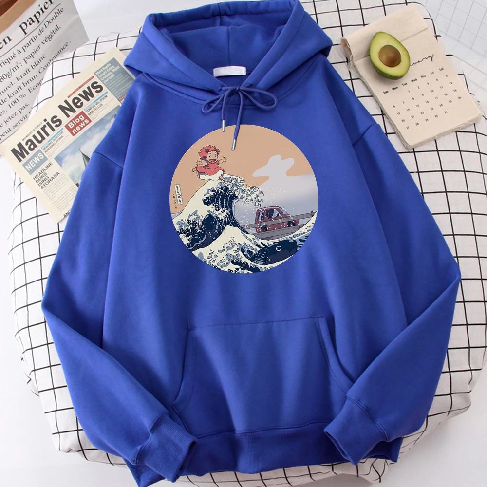 

Ponyo Japan Anime Cute Print Men Sweatshirts Autumn Winter Hip Hop Harajuku Pullovers Loose Streetwear Fleece Hooded Sportswear