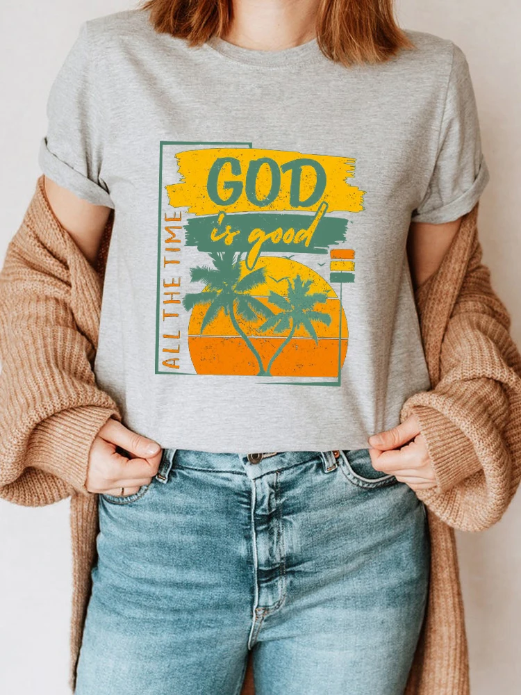 

Женская футболка God Is Good с графическим принтом, повседневная винтажная рубашка с коротким рукавом и круглым вырезом, топ на лето