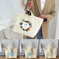 2022 new reusable shopping bag fashion women trend canvas tote bag travel series printing bag cute cartoon shopper shoulder bag