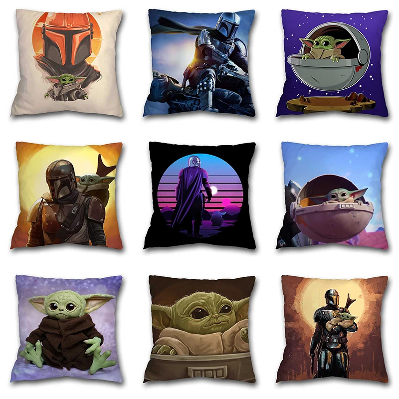 

45*45cm Disney The Mandalorian Yoda Baby Figures Pillowcase Anime Star Wars Pillow Cushion Cover Room Sofa Home Decor Toys Gifts