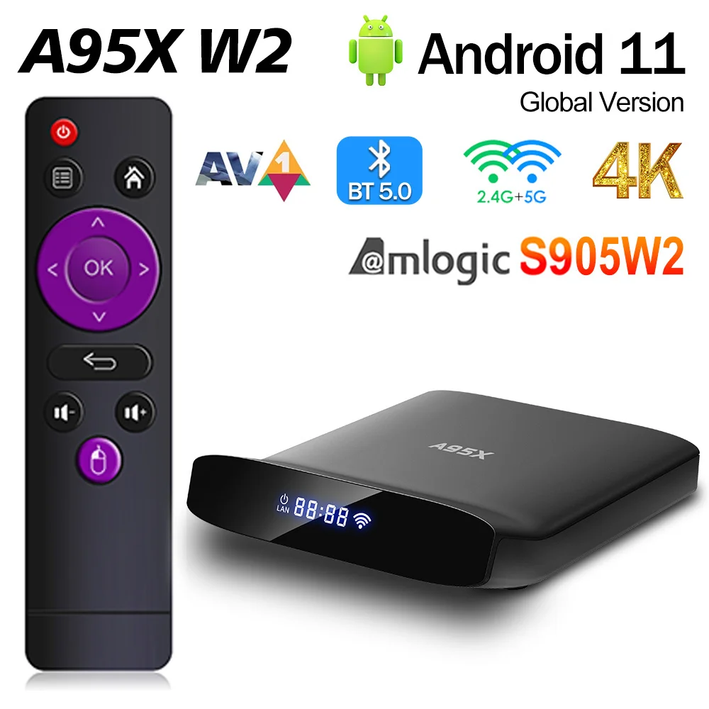

A95X W2 TV Box Android 11.0 Amlogic S905W2 2GB 16G 4GB 32G 64G TVBOX BT5.0 AV1 3D 2.4G/5G WIFI 4K HDR Media Player Set Top Box