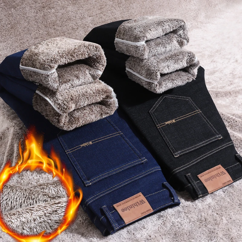 Джинсы WTHINLEE мужские утепленные брендовые классические брюки из денима стрейч на