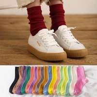 women socks new arrival japanese style pure color student college style fluorescence candy colors pile cotton socks