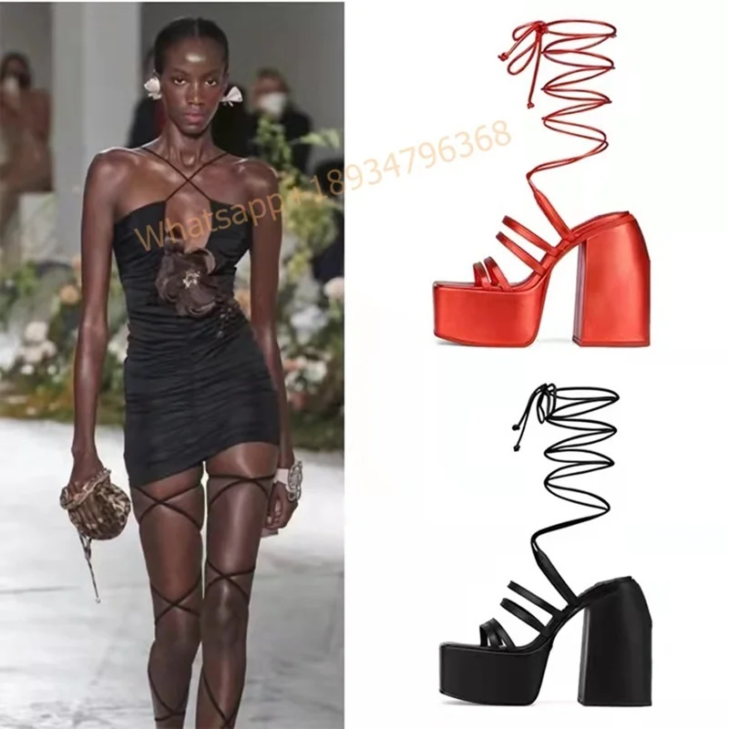 

New a Word With a Thick Bottom Waterproof Platform Ultra-high Heel Thin Strap Combination of Large Size with Female Sandals