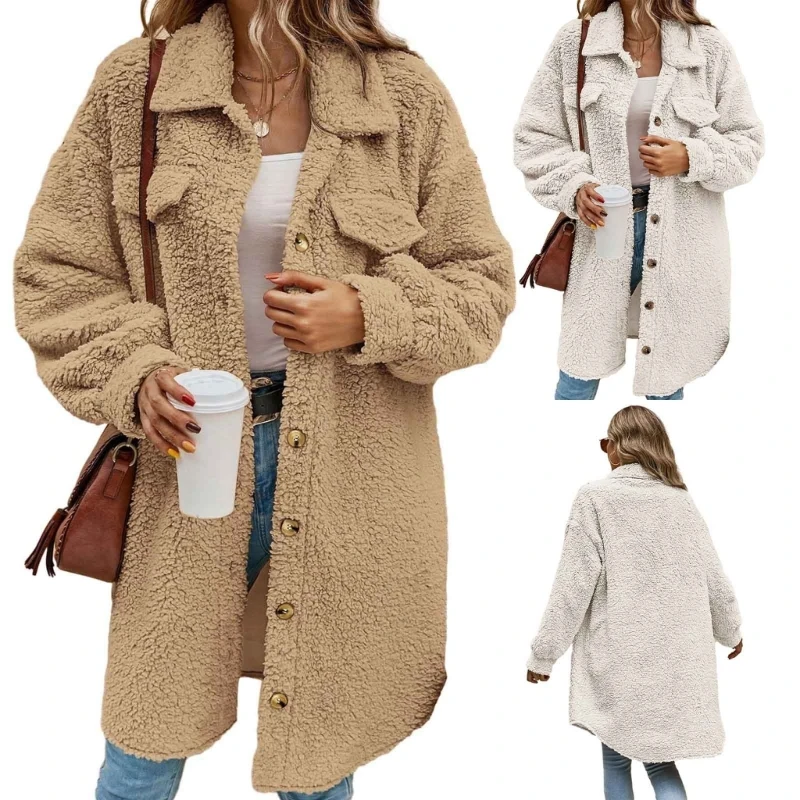 

Womens 2023 Winter Fuzzy Fleece Jackets Lapel Open Front Cardigan Jackets Coats Outerwear Solid Color Dropship