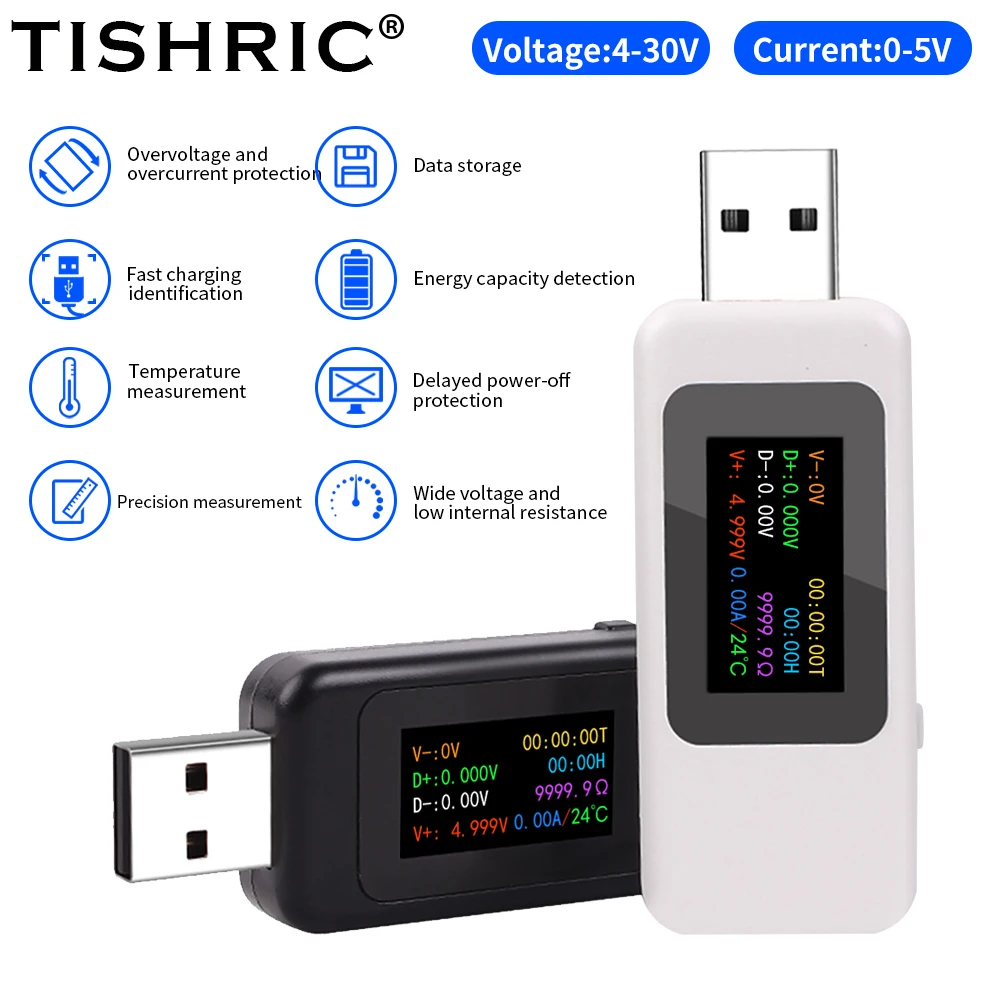 

Цифровой USB-тестер TISHRIC MX19, Вольтметр постоянного тока, амперметр, измеритель напряжения, амперметр, индикатор заряда