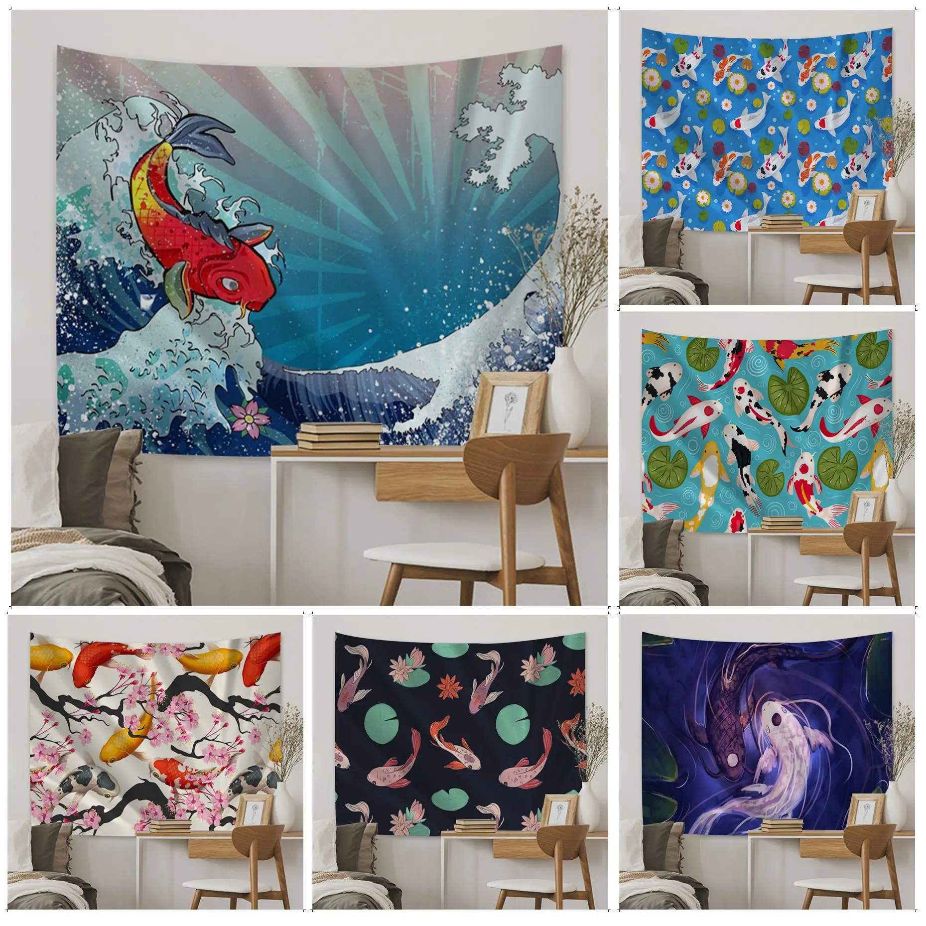

Koi Fish Anime Tapestry Art Science Fiction Room Home Decor Art Home Decor