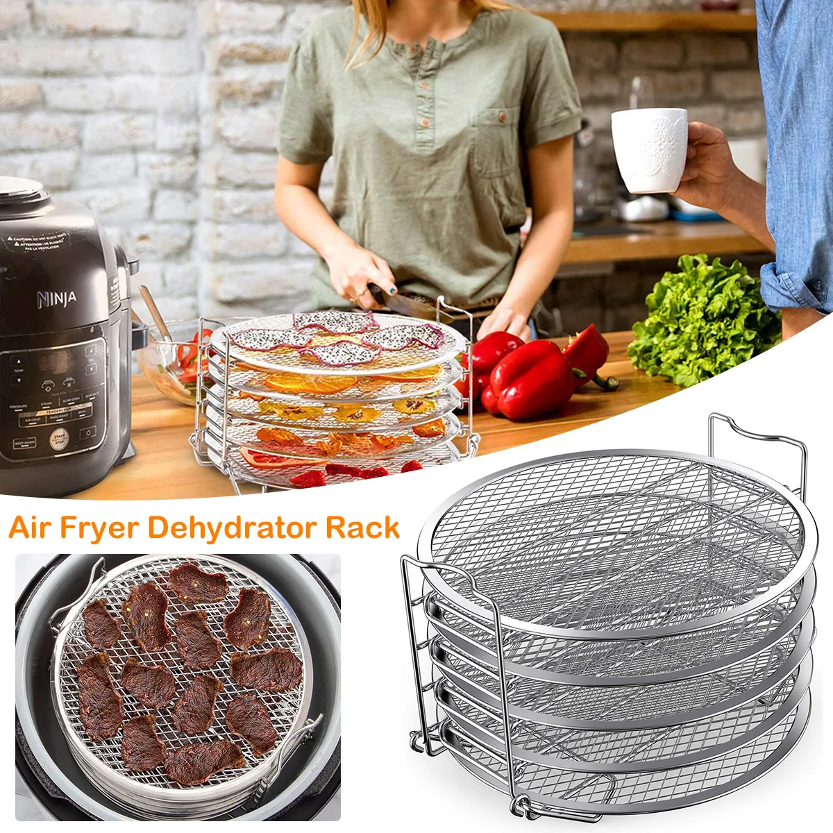 

Air Fryer Dehydrator Rack Compatible with Ninja Foodi 6.5Qt & 8Qt Food Grade Stainless Steel Stand Accessories 5 Stackable Dehyd