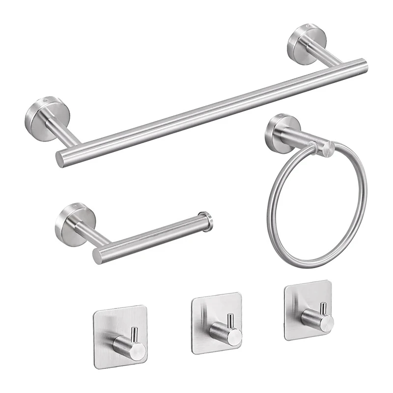 

6 PCS Bathroom Hardware Set,Silver Stainless Steel Towel Bar, Towel Rack Wall Mounted Bathroom Accessories Set
