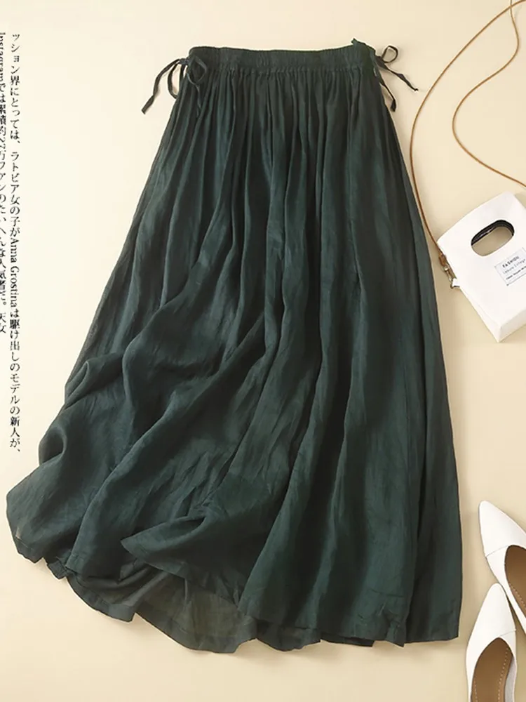 Женские повседневные юбки, Новое поступление 2022, летняя однотонная свободная удобная женская трапециевидная длинная юбка в винтажном стиле, B2007