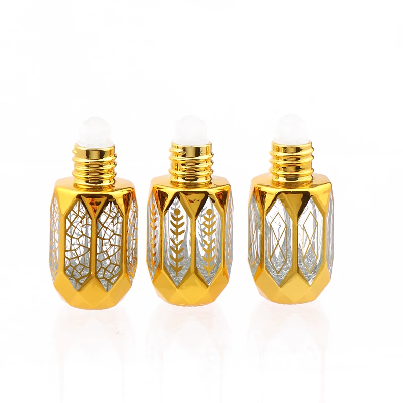 Glass Roll On Bottle Mini Essential Oil Container Portable Perfume Vintage Bronzing Gold Empty Refillable Vials With Whea