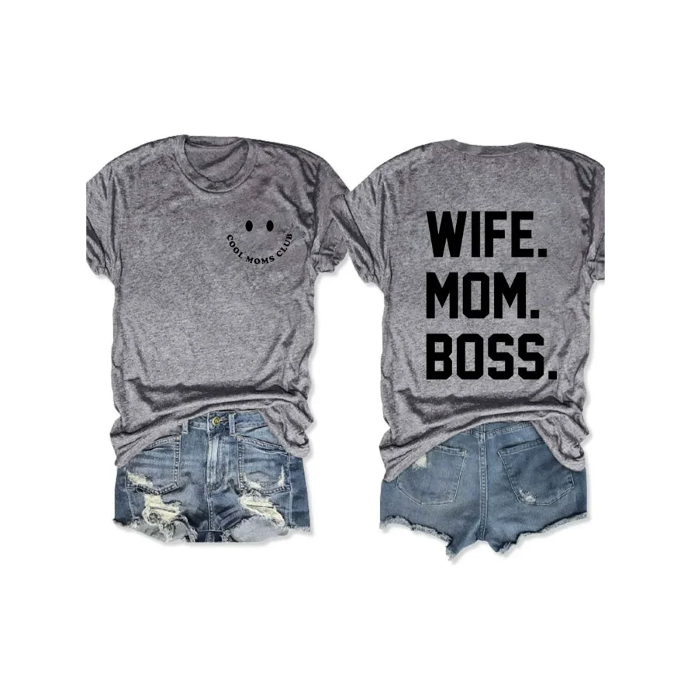 

Rheaclots Women's Cool Moms Club, Wife, Mom, Boss Print Cotton T-shirts Ladies Graphic Tees Tops