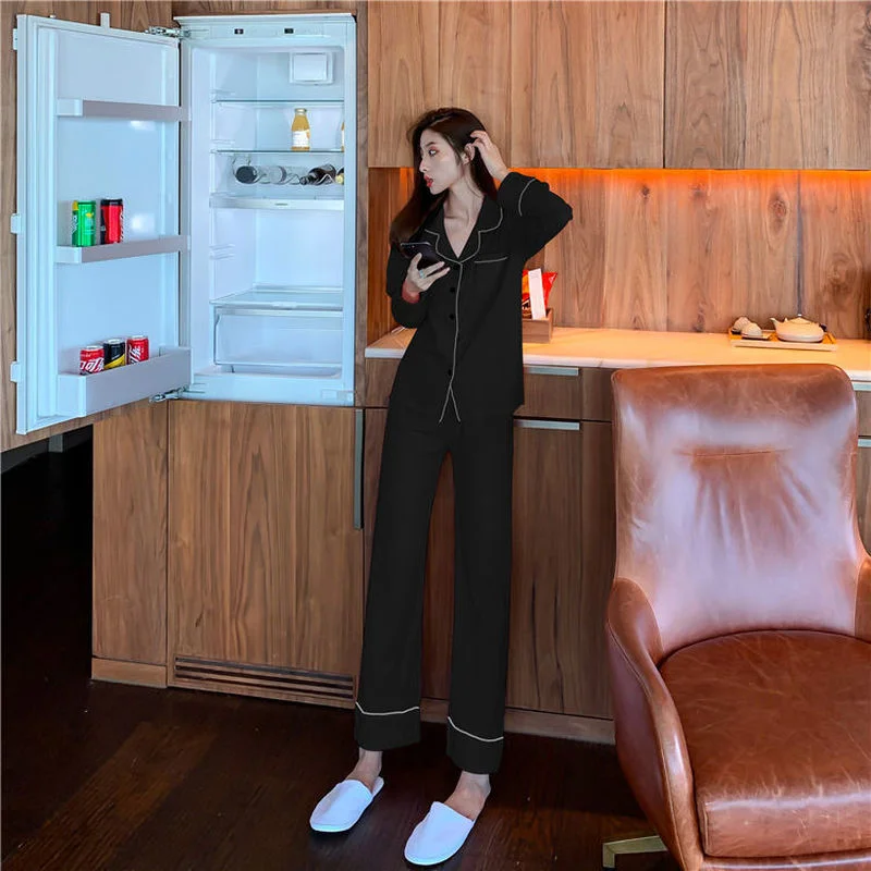 QWEEK Korean Sleepwear Women's Pajamas 2021 Home Clothes Set for Girls Suit White Long Sleeve Pijama Homewear Nightie Pyjamas