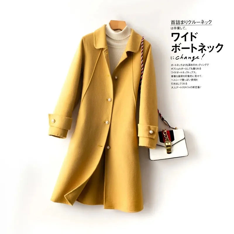 

2022 Autumn and Winter New Double-Sided Woolen Coat Women's Mid-Length Pearl Button Cashmere Coat Slim Fit and Slim Jacket M309