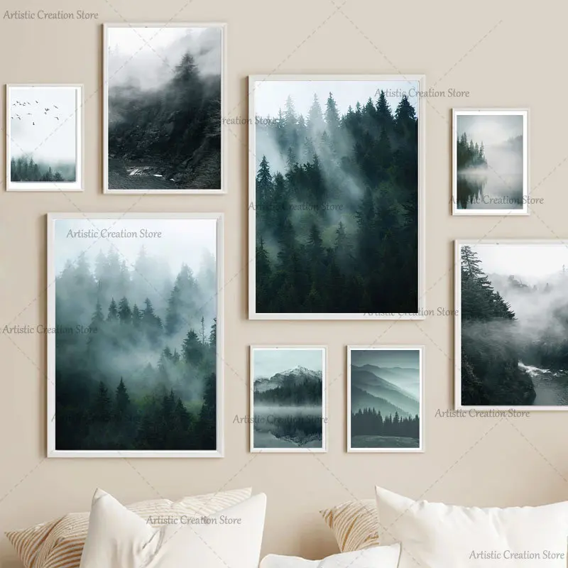

Природа Туманный лес туманная горная стена искусство холст живопись скандинавские принты стены картины для гостиной Декор подарок