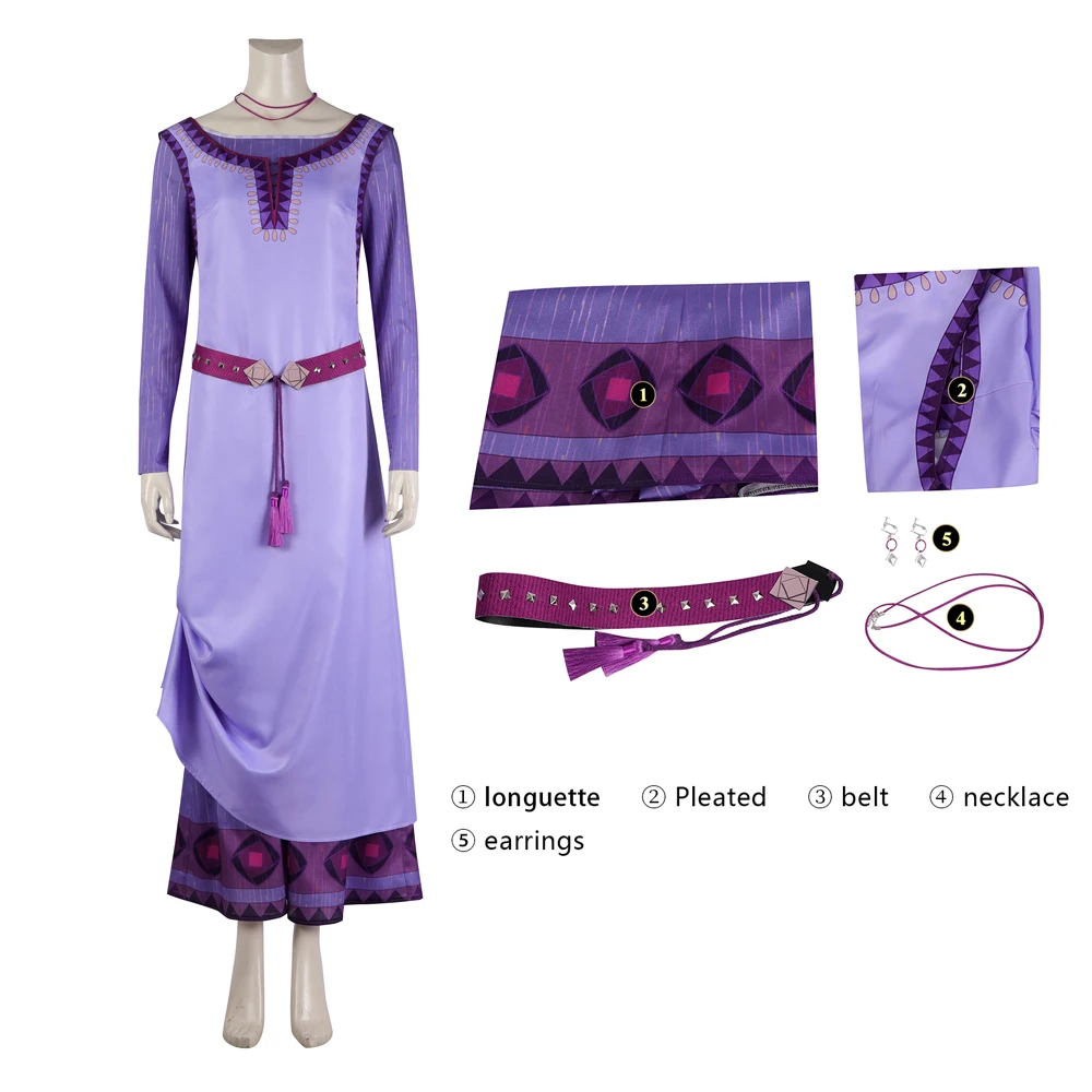 

Wish Asha Princess New Movie Cosplay Costume Fancy Birthday Party Dress Purple Long Dress Cosplay Halloween Costume For Women