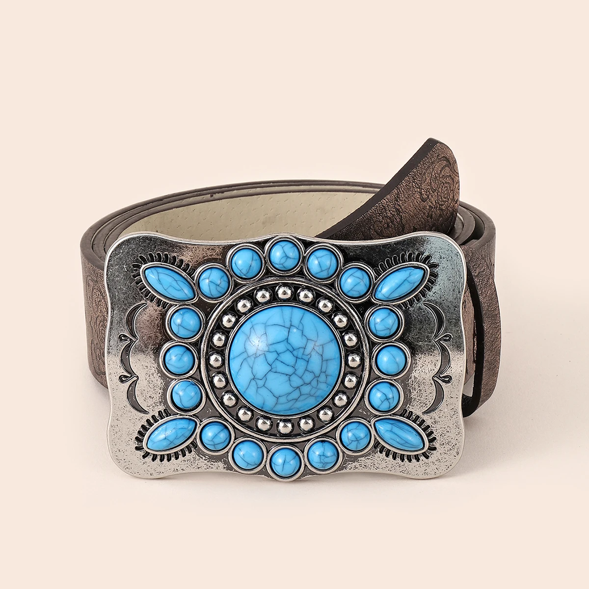 Fashion Geometric Buckle with Turquoises Belt for Women