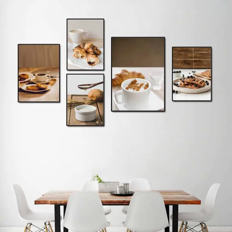 

Modern Nordic Posters and Prints Delicious Dessert Bread Coffee Canvas Painting Wall Art Living Room Dining Room Kitchen Decor