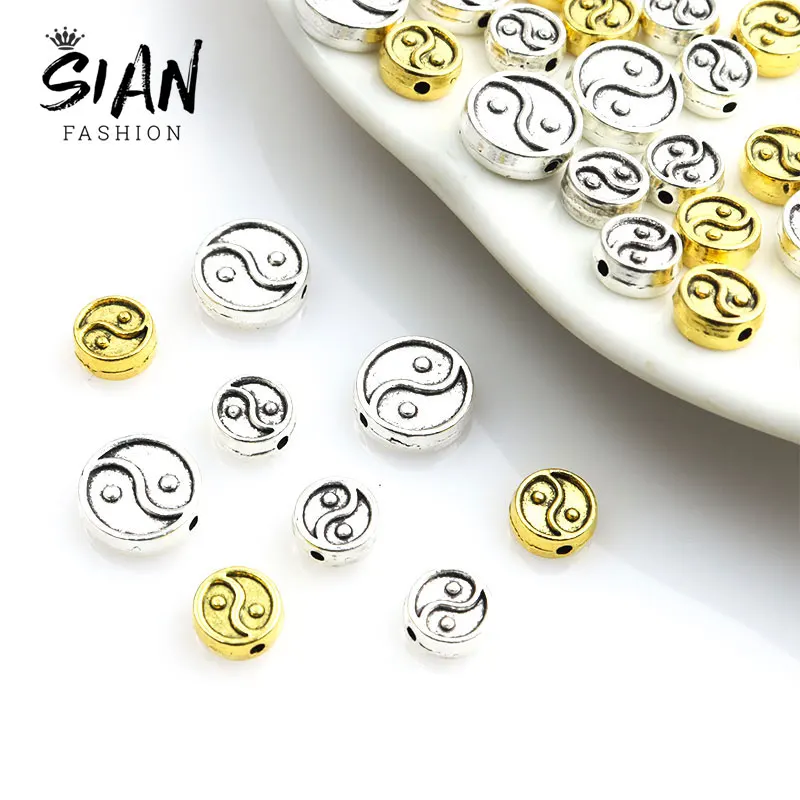

10/20pcs Round Tai Chi Alloy Spacer Beads Yin Yang Bagua Small Hole Bead Charm for Jewelry Making Craft DIY Bracelet Accessories