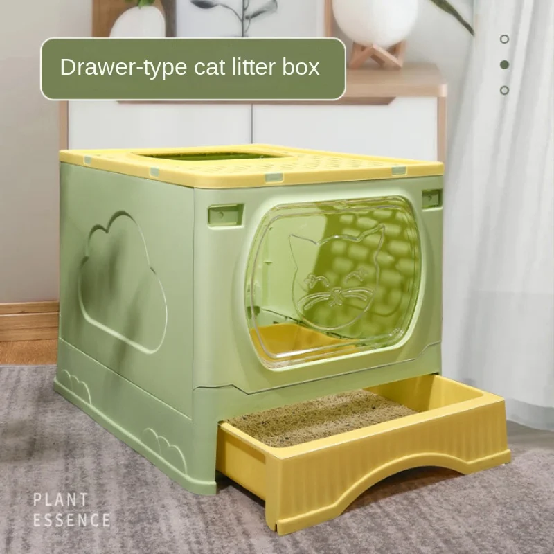 

Cat Litter Box Fully Enclosed Drawer Top-in Anti-splash Anti-sand Extra-large Cat Toilet Portable Folding with Cat Litter Shovel