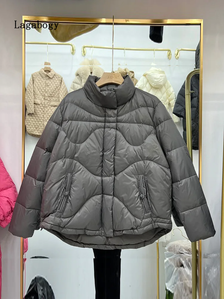 

Lagabogy 2022 New Winter Women 90% White Duck Down Coat Fashion Short Loose Warm Puffer Jacket Female Vinatge Casual Parkas