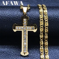 jesus cross men chain necklace gold color stainless steel religious amulet pendant necklaces jewelry collar hombre n4928s02