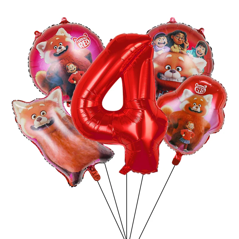 

New 5pcs Disney Turning Red Foil Balloons Baby Shower Birthday Party Decoration Kids Kawaii Red Panda Cartoon Inflatable Toys