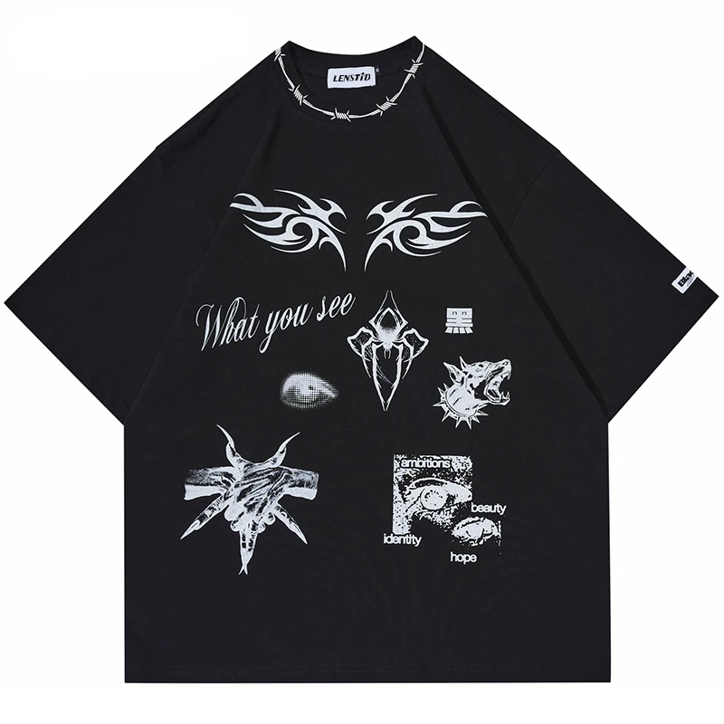 

Summer Men Oversized Tshirts Hip Hop Darkness Graphic Print T Shirts Punk Gothic 2023 Streetwear Harajuku Casual Cotton Top Tees