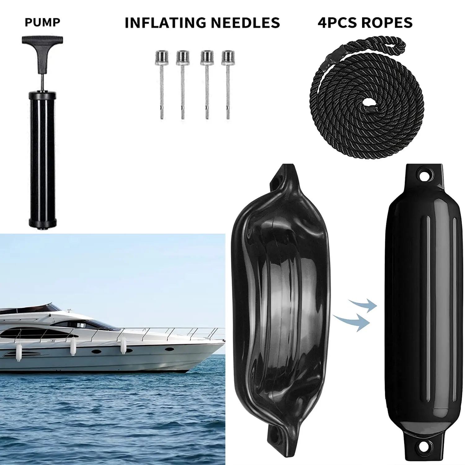 

4 шт. универсальный надувной бампер для лодки и яхты, защита от УФ-лучей, ПВХ надувной Ребристый Морской брызговик для лодки 10 дюймов x 30 дюймов/280 мм x