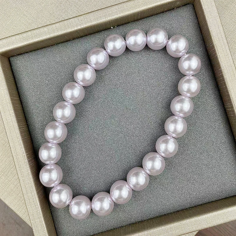 

Korean Fashion Light Purple 10MM Imitation Pearl Man Bracelet Plastic Bead Pulsera Hombre Luxury Designer Jewelry