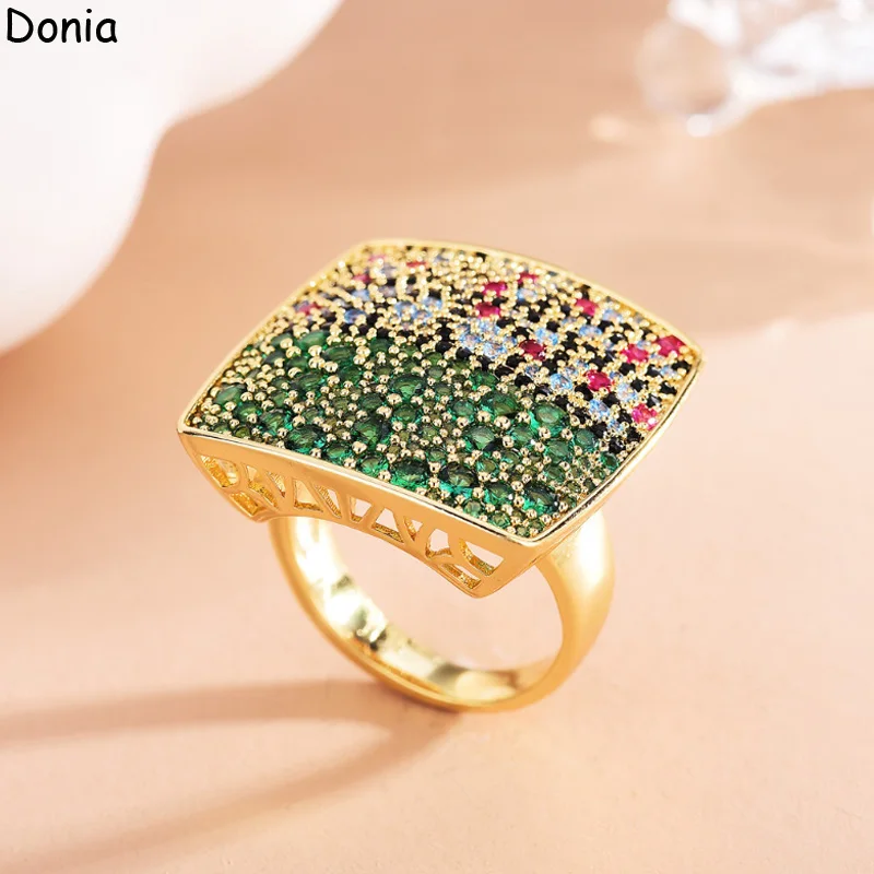 

Donia Jewelry European and American fashion square copper micro-set zircon ring earrings set new luxury earrings ring gift