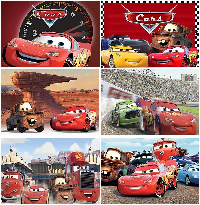 

Disney Cars McQueen Happy Birthday Party Backgrounds Boys Girls Birthday Party Baby Shower Cake Decorations Backdrops Props
