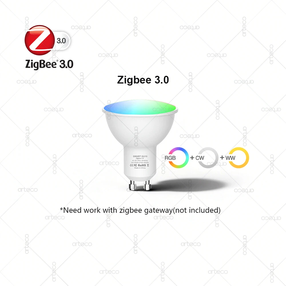 

Умные Светодиодные Лампы GU10 Zigbee RGBCW С Регулируемой Яркостью, Беспроводное Управление Через Приложение