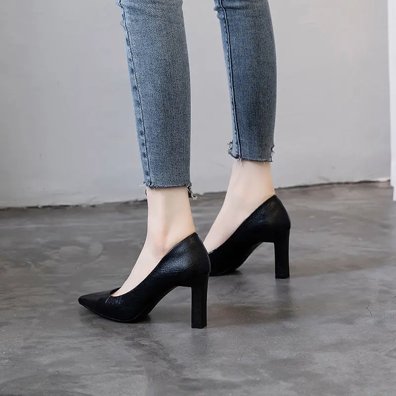 Office Buff Coarse Heel Comfortable Women's High Heels  Shoes for Women Pumps Middle Heel Ladies Shoes 2023 Chaussure Femme